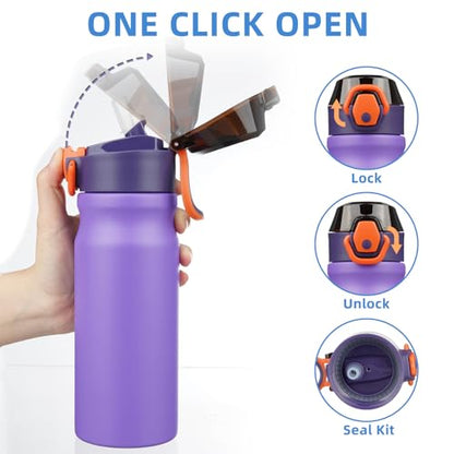 BJPKPK Stainless Steel Insulated Water Bottle with Straw Lid 18oz Reusable Metal Thermal Flask Bottles Keep Cold and Hot,Purple - color: Purple, size: 18 Ounces