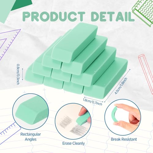 12 Count Green Pencil Erasers Rectangular Rubber Eraser Bulk for Bag Supplies Gift Teacher Student - color: Green