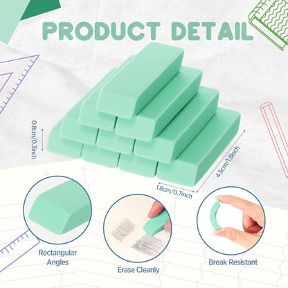 12 Count Green Pencil Erasers Rectangular Rubber Eraser Bulk for Bag Supplies Gift Teacher Student - color: Green
