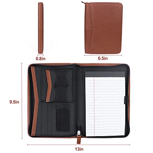 Padfolio/Portfolio, Leather Zippered Padfolio Portfolio Binder 5 x 8 Legal Writing Pad, Professional Business Portfolio for Men & Women, Card Holder, Notepad Clipboard Holder (Brown-9.5 * 6.5) - size: Brown-9.5x6.5x1 inch