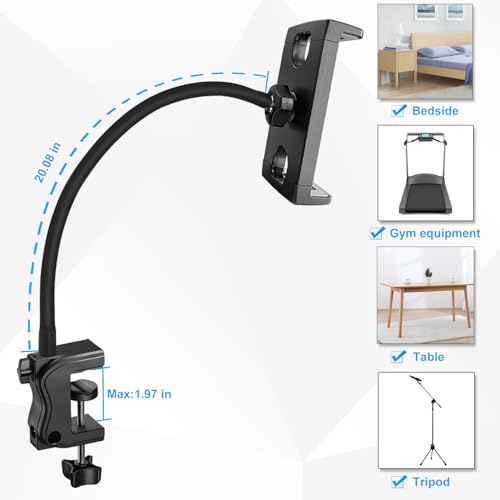 Tablet Stand Holder for Desk/Bed/Kitchen/Treadmill, 21 Inch Flexible Gooseneck Tablet Holder iPad Clamp Mount Fits for iPad mini/Air/Pro, Kindle Fire, Galaxy Tabs and All 4.7-12.9" Tablets Phones