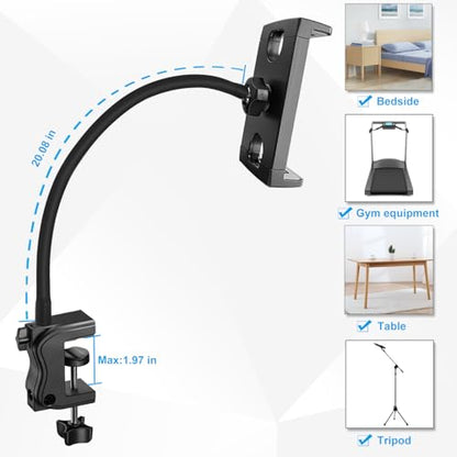 Tablet Stand Holder for Desk/Bed/Kitchen/Treadmill, 21 Inch Flexible Gooseneck Tablet Holder iPad Clamp Mount Fits for iPad mini/Air/Pro, Kindle Fire, Galaxy Tabs and All 4.7-12.9" Tablets Phones