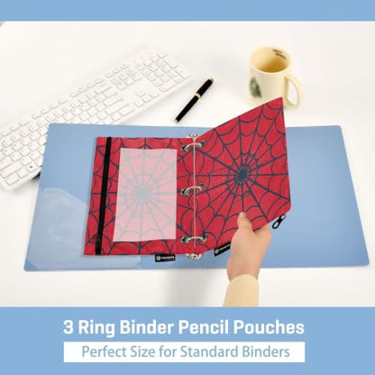 Gredecor 3 Ring Binder Pencil Pouch, Grunge Black Spider Web Zippered Pen Case Pouches with Clear Window, 2 Pack Stylish Office & School Supplie - color: Grunge Black Spider Web