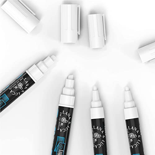 Liquid Chalk Marker Pen - White Dry Erase Marker - Chalkboard Signs, Windows, Blackboard, Glass (6 Pack) 3-6mm Reversible Tip, 3-3mm Fine Tip - size: 6 Count (Pack of 1)