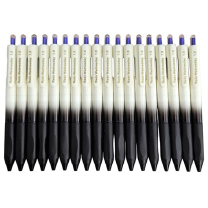 Fengtaiyuan Retractable Gel Pens, 1.0mm Bold Point Quick Dry Blue Ink, 18 Pack, Gradient Black-White Barrel with Ergonomic Non-Slip Grip, Smooth Writing - color: BlueFRW10P18