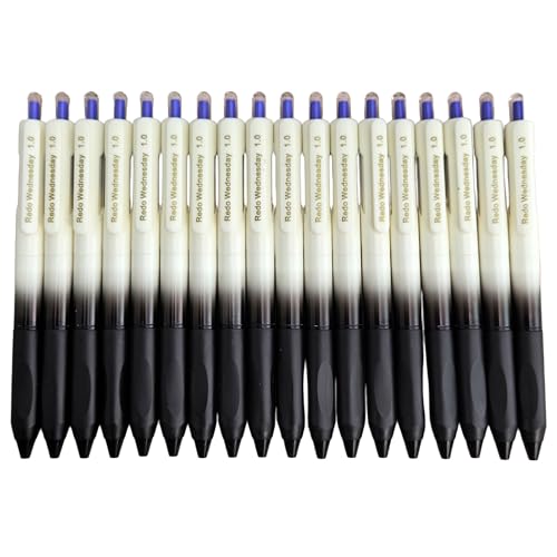 Fengtaiyuan Retractable Gel Pens, 1.0mm Bold Point Quick Dry Blue Ink, 18 Pack, Gradient Black-White Barrel with Ergonomic Non-Slip Grip, Smooth Writing - color: BlueFRW10P18