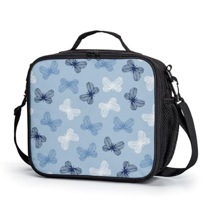 Blue Butterfly Lunch Box for Girls Boys Kids Insulated Lunch Bag Cute Butterflies Lunchbox Reusable Cooler Lunch Pail Thermal Meal Tote Kit with Shoulder Strap for School Picnic - color: Blue Butterfly