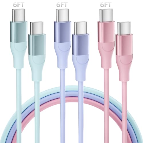 USB C Cable, 3 Pack 6 FT USB C Charger Cable 60W Type C to USB C Cable Fast Charging Cord for iPhone 15 Pro Plus iPad MacBook Samsung Switch LG and More - color: blue purple pink