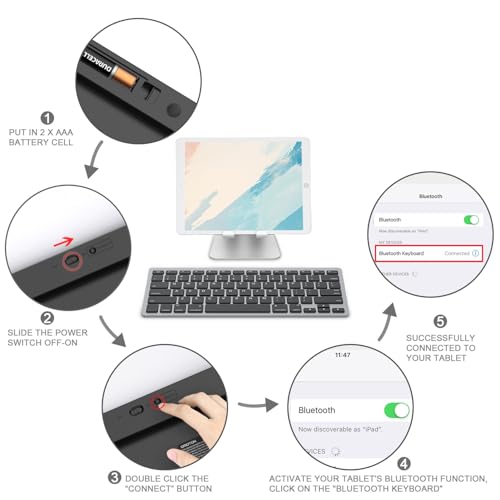 OMOTON Ultra-Slim Bluetooth Keyboard for iPad 11th/10th/9th/8th/7th, iPad Pro/Air/Mini and iPhone Series, Wireless iOS Keyboard with 12 Multimedia Keys for Office, Home, Travel, School, Black Grey - color: Black Grey