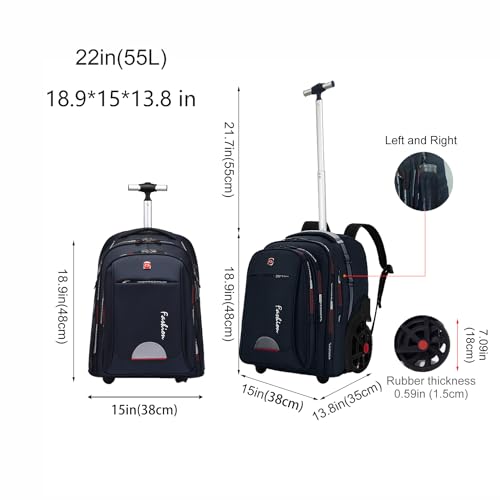 Rolling Backpack for Adults, 22 Inch Backpack with Wheels for Business, College Student and Travel Commuter, Waterproof Wheeled Backpack (blue) - color: Blue
