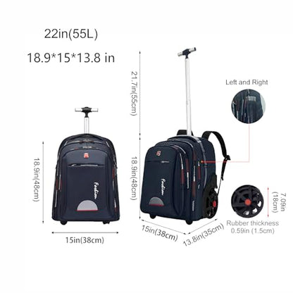 Rolling Backpack for Adults, 22 Inch Backpack with Wheels for Business, College Student and Travel Commuter, Waterproof Wheeled Backpack (blue) - color: Blue