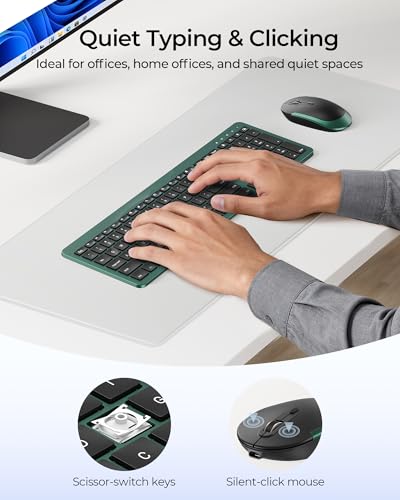 seenda Wireless Keyboard and Mouse Combo, Rechargeable Quiet Keyboard Mouse, Sleek and Ultra Thin Design, Full-Size with Number Pad for Windows, Laptop, PC, Notebook, Desktop- Dark Green - color: Dark Green