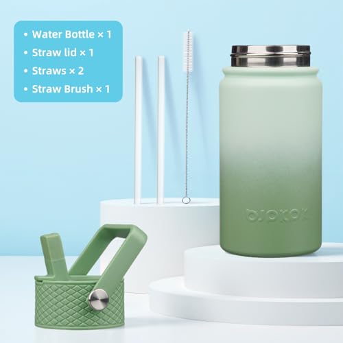 BJPKPK Insulated Water Bottle, 15oz Stainless Steel with Straw Lid | Leak Proof, BPA-Free, Vacuum Insulated, Keep Drink Cold & Hot, Metal Water Bottle for Travel, Gym, Office, Cupholder Friendly - color: Forest Green, style: N-15oz-Color Lid