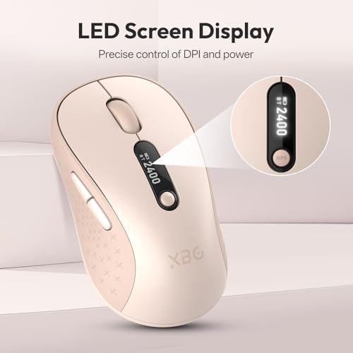 XBG B15pro Wireless Bluetooth Mouse, Bluetooth 5.0/4.0 & 2.4G Tri-Mode, Type-C Rechargeable with LED Screen Display, Ergonomic Silent Click for Laptop/PC/Tablet, Multi-Device & Office Use-Pink - style: B15 Pro-Pink