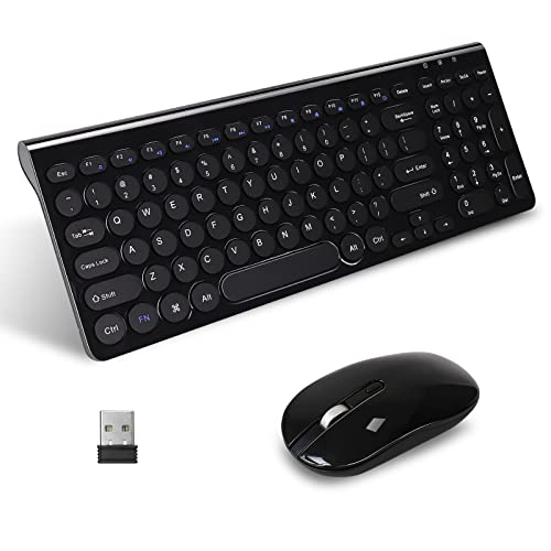 LeadsaiL Wireless Keyboard and Mouse Combo, Wireless USB Mouse and Computer Keyboard Set, Compact and Silent for Windows Laptop, Desktop, PC- Black - color: Black-Retro Key Cap