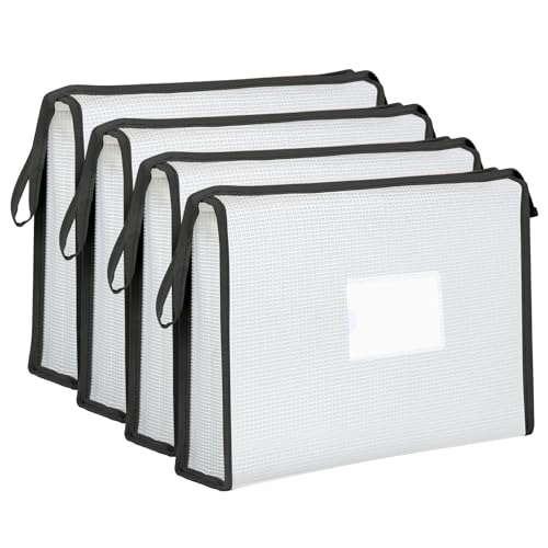 4 Pack A4 Plastic File Folder Poly Envelopes Expanding Document Folders with Zipper and Label Pocket, Files Pouch Wallet for Home, Office, School (Black) - color: Black