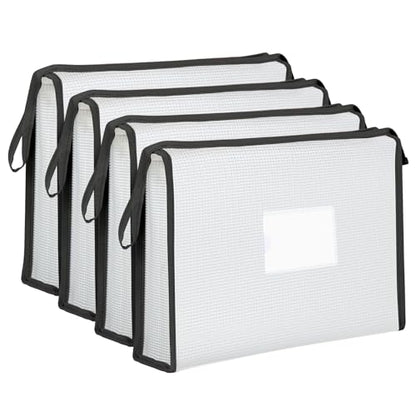 4 Pack A4 Plastic File Folder Poly Envelopes Expanding Document Folders with Zipper and Label Pocket, Files Pouch Wallet for Home, Office, School (Black) - color: Black