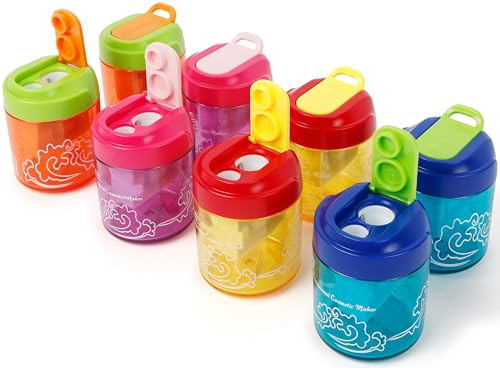 Smilo Pencil Sharpeners Manual, Dual Hole with Lid, Colorful, 8 Pack | Portable Handheld, Fits Standard & Jumbo Pencils, Crayon, Colored Pencils, Back to School, Kids Adults School Art Supplies - style: STYLE-3