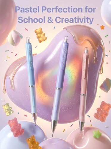 Four Candies 0.9mm Cute Mechanical Pencil Set, 3-Pack with Storage Case | 360 Leads, 3 Erasers+9 Refills, Pink/Purple/Blue Barrels, Non-Slip Grip, Bold Lines for Notes, Sketching & Marking - style: 0.9mm