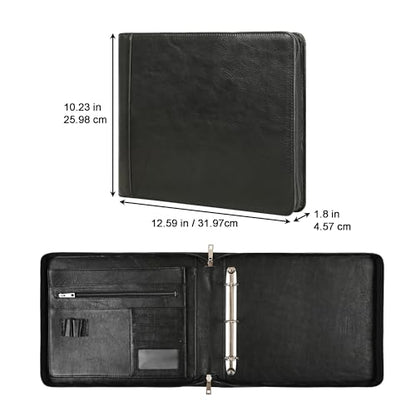 Personalized 3 Ring Check Binder, Engraved Business Checkbook Holder, Zippered for 3 & 9 Holes Checks, 3 on a Page, Oil Black - Custom - color: Oil Black, size: Custom