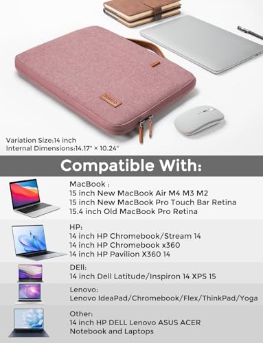 DOMISO 14 inch Laptop Case Sleeve Protective Cover Compatible with 15 inch MacBook Air M4 M3 M2,MacBook Pro,14-15 inch HP Dell ASUS Lenovo Chromebook,Waterproof Computer Cases Bag with Handle,Pink - color: Pink, size: 15" for Macbook Air