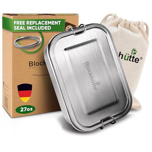 Blockhütte Stainless Steel Lunch Box I 27oz I with free sealing I Bento Box 3 Compartments, Leak-Proof Food Containers, Metal Lunchbox for Travel & Work, Eco-Friendly Meal Storage Solution - color: Silver, size: 27oz