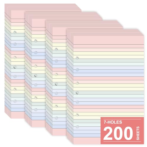 200 Sheets Colored Loose Leaf Papers 5.5 x 8.5 paper 7-Hole Lined Filler Paper College Ruled Notebook Refill Pad Pastel Colored Lined Refills Hole Punched Notebook Refills for 3 or 7 Ring Binders
