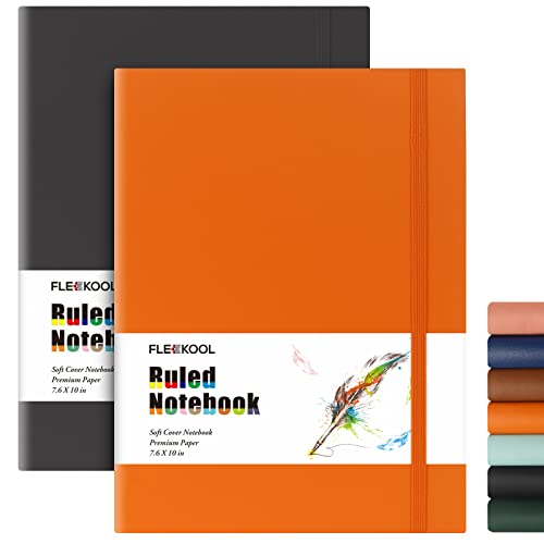 Business Journals 2 PACK - B5 College Ruled Notebook Large Soft Cover Journal with 100gsm Thick Lined Paper,376 Numbered Pages,7.6" X 10",Inner Pocket - Black Orange - color: Black-Orange