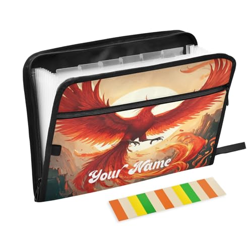 Custom Name Beautiful Phoenix Accordion File Organizer Personalized Text Expanding Document Folder with 13 Pockets Portable File Folder for A4 Letter Size - color: Beautiful Phoenix, size: Custom