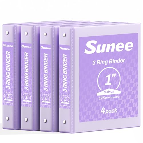 SUNEE 3 Ring Binder 1 Inch 4 Pack, Clear View 1" Binders Three Ring PVC-Free (Fit 8.5x11 Inches) for School or Office Supplies, Purple - color: Purple, size: 1 Inch, style: 4 Pack
