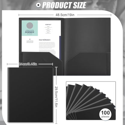 Gueevin 100 Pack Plastic Folder with Pockets, 2 Pocket Folders, Plastic Glossy Folders Fit Letter Size Paper, Heavy Duty Durable File Folder with Business Card for Home Office School (Black) - color: Black