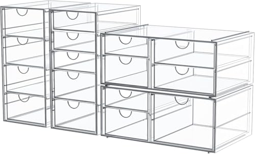 caktraie Makeup Organizer Storage With 16 Drawers, 4 Pcs Desktop Office Supplies, Desk Organizers, Clear Accessories, Dustproof Storage Drawer and for Make Up, Jewelry, Pen, Stationary - size: 16 Drawers