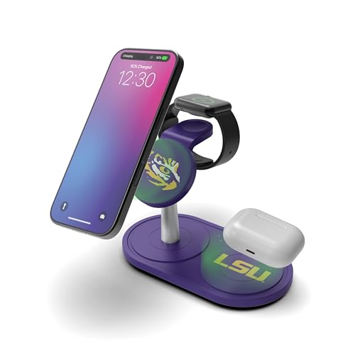 SOAR Collegiate 3-in-1 Wireless Charging Station - color: LSU Tigers