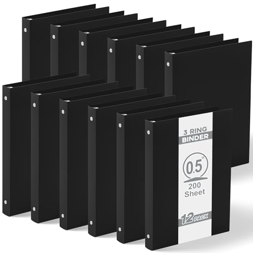Henoyso 12 Pcs 0.5 Inch Mini 3 Ring Binders Fits 5.5" x 8.5" Paper, Holds(Capacity 140 Sheets), Plastic Flexible Three Round Rings Small Black A5 Binders Bulk for School, Office Use, Photo Album - color: Black, size: 0.5Inch