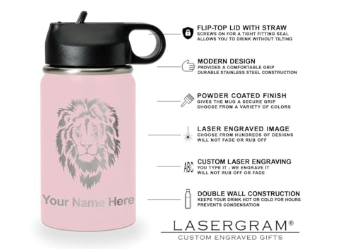 LaserGram Personalized Water Bottle, Grad Cap Class of 2023, 2024, 2025, 2026, 2027, Stainless Steel Double Wall Vacuum Insulated with Flip Top Straw, Custom Engraved Gift (12oz / 335ml Pink) - color: Pink, size: 12 Ounces