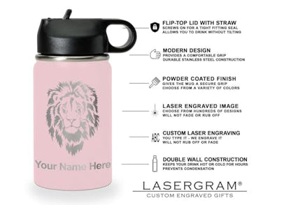 LaserGram Personalized Water Bottle, Grad Cap Class of 2023, 2024, 2025, 2026, 2027, Stainless Steel Double Wall Vacuum Insulated with Flip Top Straw, Custom Engraved Gift (12oz / 335ml Pink) - color: Pink, size: 12 Ounces