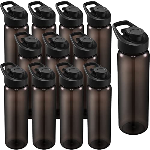Mimorou 12 Pcs 24 OZ Water Bottles Bulk Reusable Plastic Sports Bottles Pack Portable Sports Water Cups for Adults School Teams Gym Hike Camping Cycling(Clear Grey) - color: Clear Grey