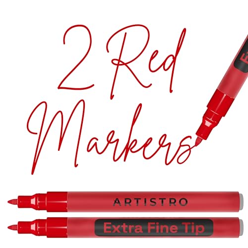 ARTISTRO 2 Red Acrylic Paint Markers - 0.7mm Extra Fine-Tip Paint Pens - Perfect for Crafting, Art Projects, & More - color: Red, style: Extra Fine