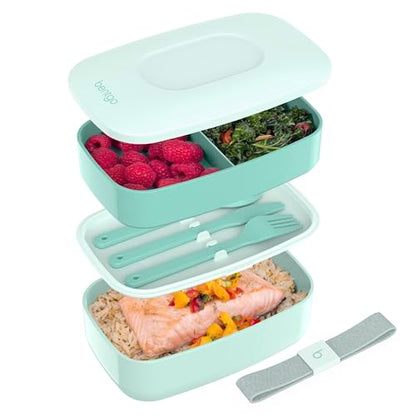 Bentgo Classic - Adult Bento Box, Stackable 3-Compartment Lunch Box with Removable Utensil Set and Sealing Strap, BPA-Free, Food Container Ideal for Meal Prep, Work, and On the Go (Coastal Aqua) - color: Coastal Aqua