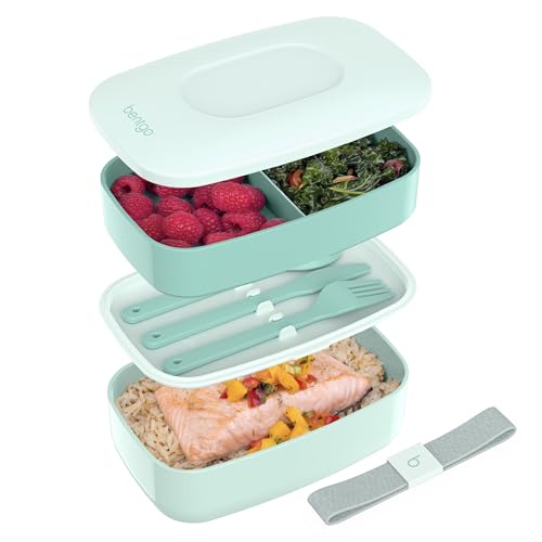 Bentgo Classic - Adult Bento Box, Stackable 3-Compartment Lunch Box with Removable Utensil Set and Sealing Strap, BPA-Free, Food Container Ideal for Meal Prep, Work, and On the Go (Coastal Aqua) - color: Coastal Aqua