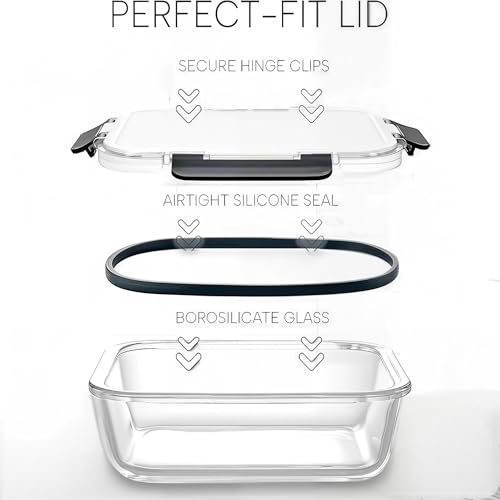 [6-piece set] Glass food preparation and storage containers with lids that provide a good seal. Glass lunch boxes that are microwave, oven, freezer, dishwasher safe. (Rectangle)