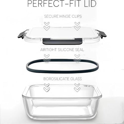 [6-piece set] Glass food preparation and storage containers with lids that provide a good seal. Glass lunch boxes that are microwave, oven, freezer, dishwasher safe. (Rectangle)