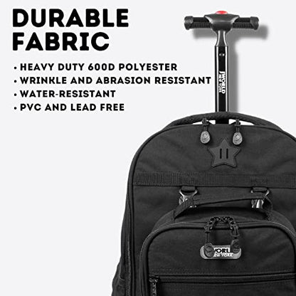 J World Duo Kids Rolling Backpack With Lunch Box Set. School Bookbag on Wheels, Black - color: Black