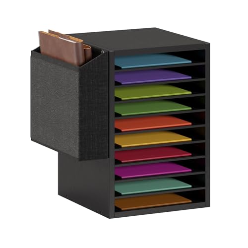 Unionly, Office Mail Sorter, Wooden Paper Organizer With Storage Bag, 10 Tier Adjustable Classroom Mailbox, Removable Classroom Organization, Teacher Desk Organization for Office, Study, Black - color: Black, size: Standard 10 Slots