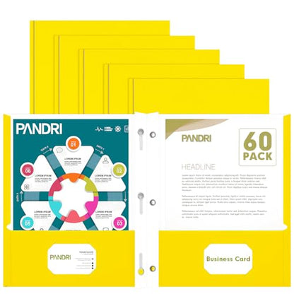 Two Pocket Folders, PANDRI 60 Pack Two Pocket Folders with Prongs, 3 Prong Folders Designed for Office and Classroom, Letter Size Yellow - color: Yellow