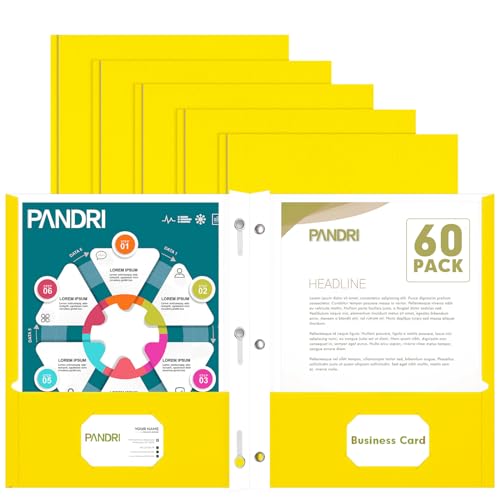 Two Pocket Folders, PANDRI 60 Pack Two Pocket Folders with Prongs, 3 Prong Folders Designed for Office and Classroom, Letter Size Yellow - color: Yellow