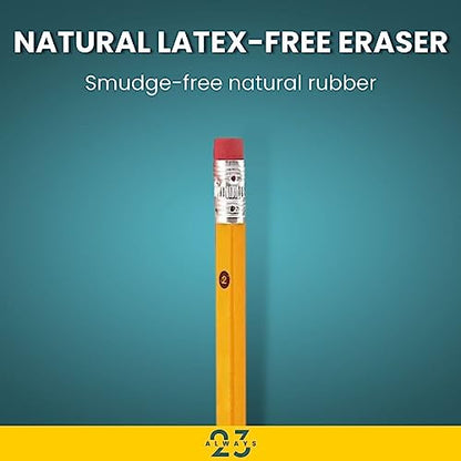 Always23 WoodCased Pencils, Yellow, Pre-sharpened, Pencils with Erasers, #2 HB 48 Pack