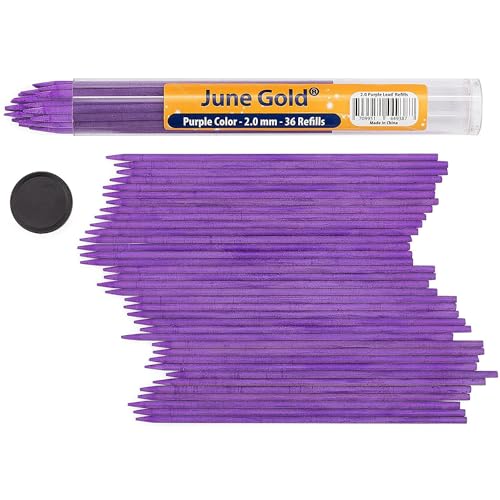 June Gold 36 Purple (Amethyst #106) Colored 2.0 mm Refills, 90 mm Length | Bold Thickness for Heavy Use, Break / Smudge Resistant Lead, Travel Carrying Tube, Pre-Sharpened - color: Purple (Amethyst #106)