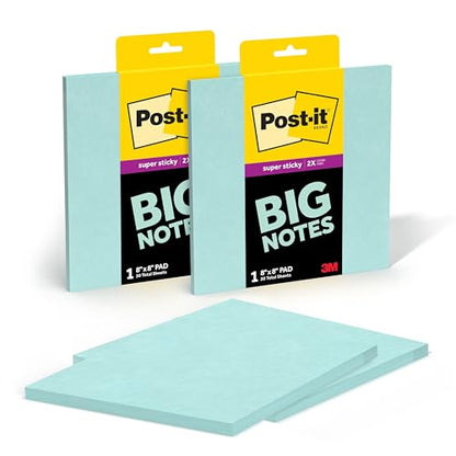 Post-it Super Sticky Big Notes, 8 in. x 8 in., Extra Large Sticky Notes in Fresh Mint, 2 Pads, 60 Sheets Total, Great for Vision Boards, Creative Projects, Study Spaces, Group Brainstorming, and More - color: Fresh Mint