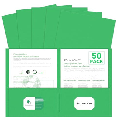 Two Pocket Folders, PANDRI 50 Pack 2 Pocket Folders, Letter Size Paper File Folder for School Office Home Business, Green - color: Green